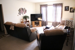 A living room with two couches and a television.