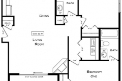 A floor plan of the one bedroom apartment.